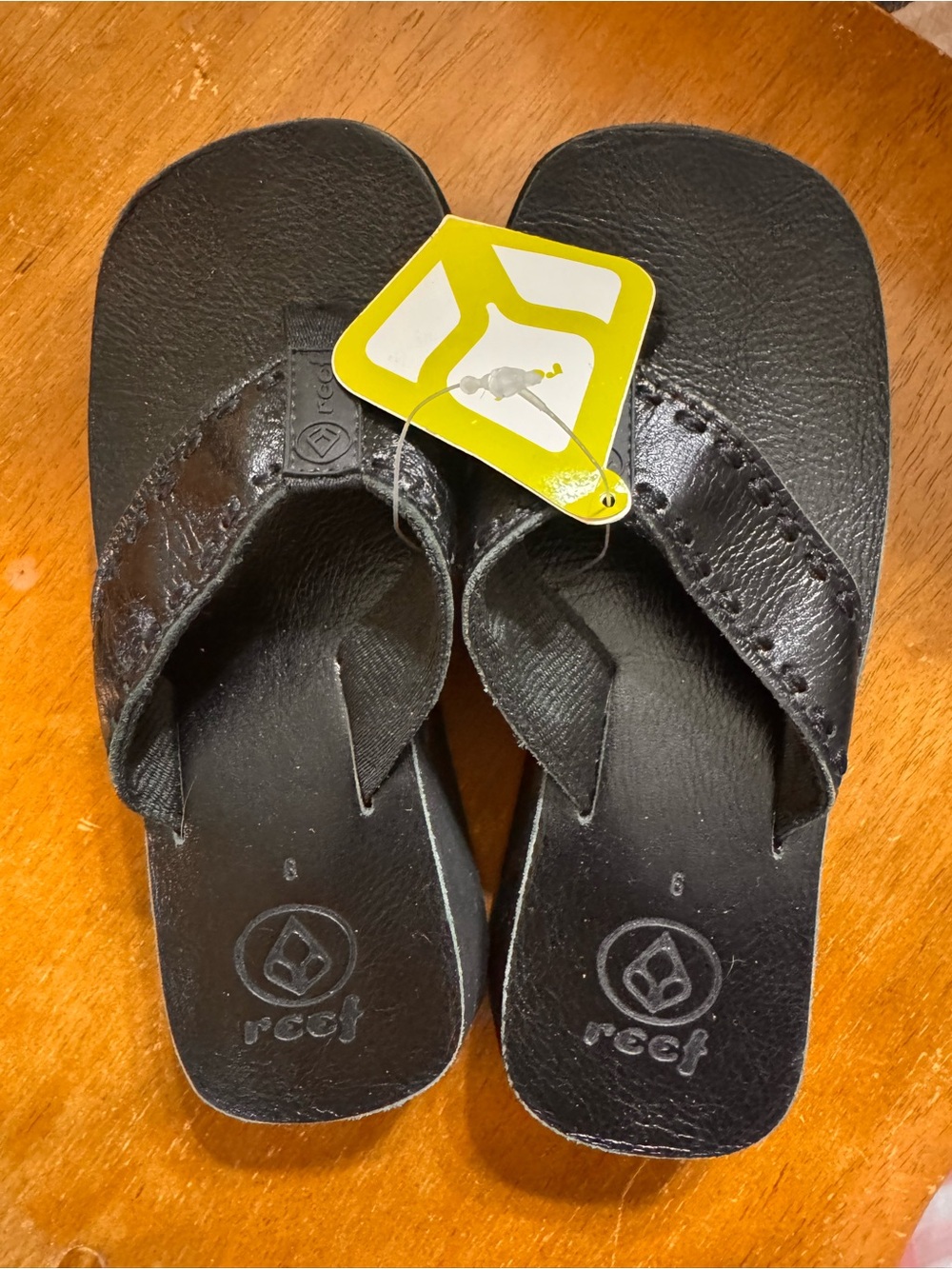 Reef Black Leather Logo Flip-Flops